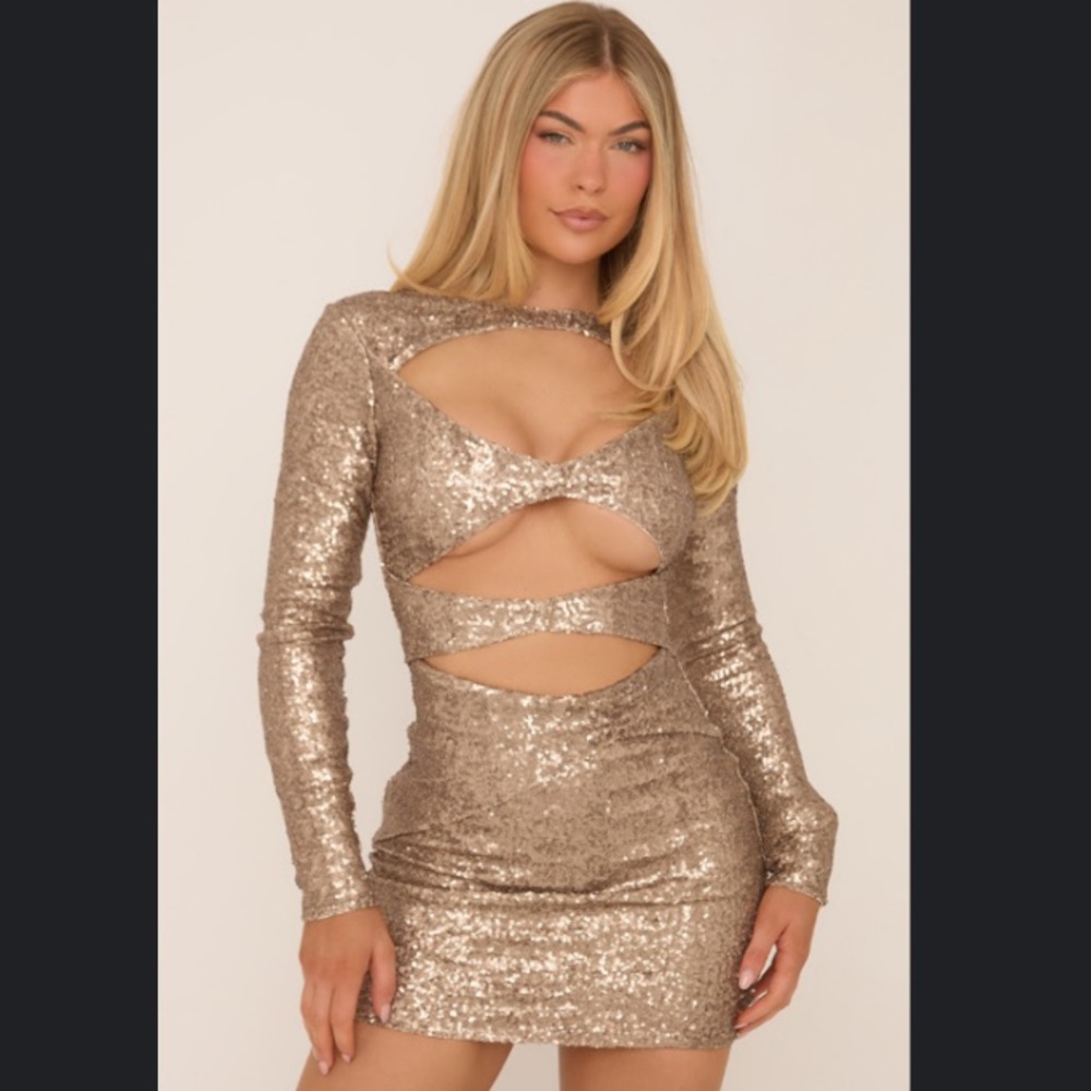 Gold Sequin Cocktail Party Dress